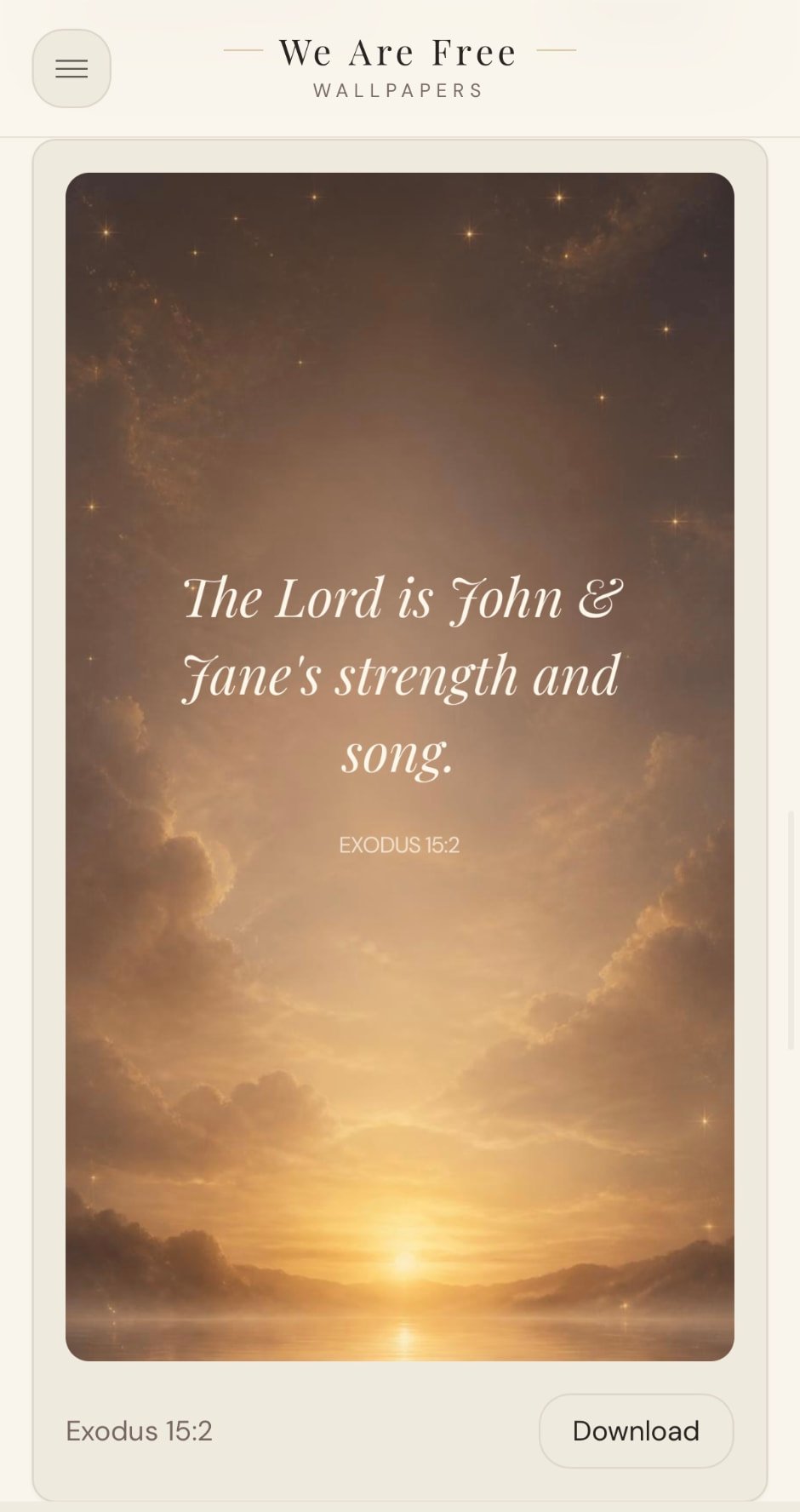 Wallpapers by name screen in We Are Free